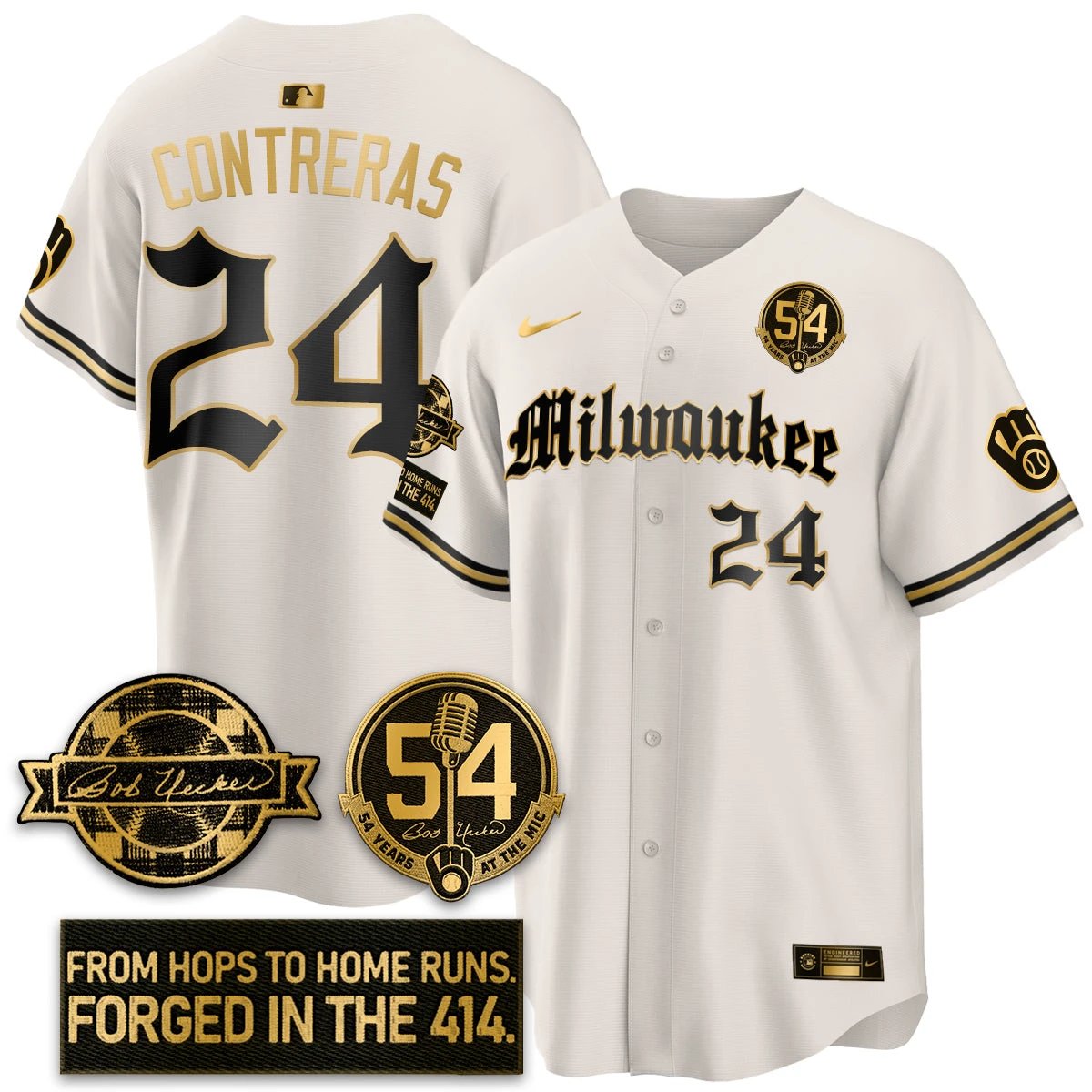MIL Bob Uecker Patch Vapor Premier Limited Jersey - Gothic Edition - All Stitched by Milwaukee Brewers