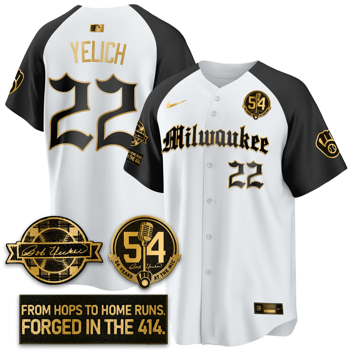 MIL Bob Uecker Patch Vapor Premier Limited Jersey - Gothic Edition - All Stitched by Milwaukee Brewers