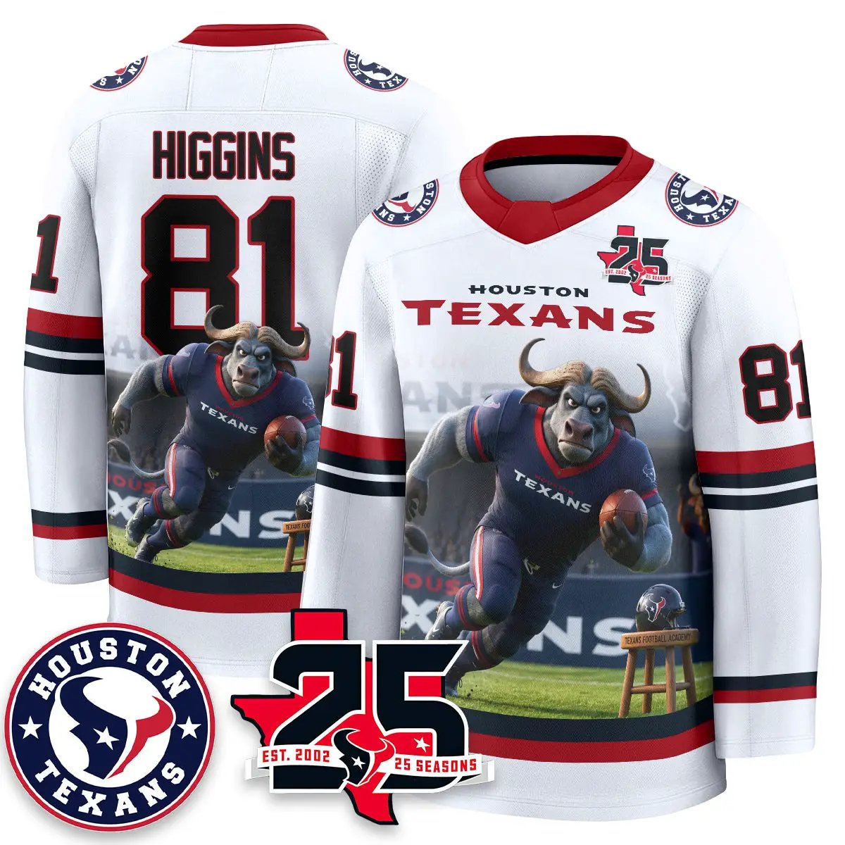 HOU x Bull Chief Edition Hockey Jersey - Printed by Houston Texans