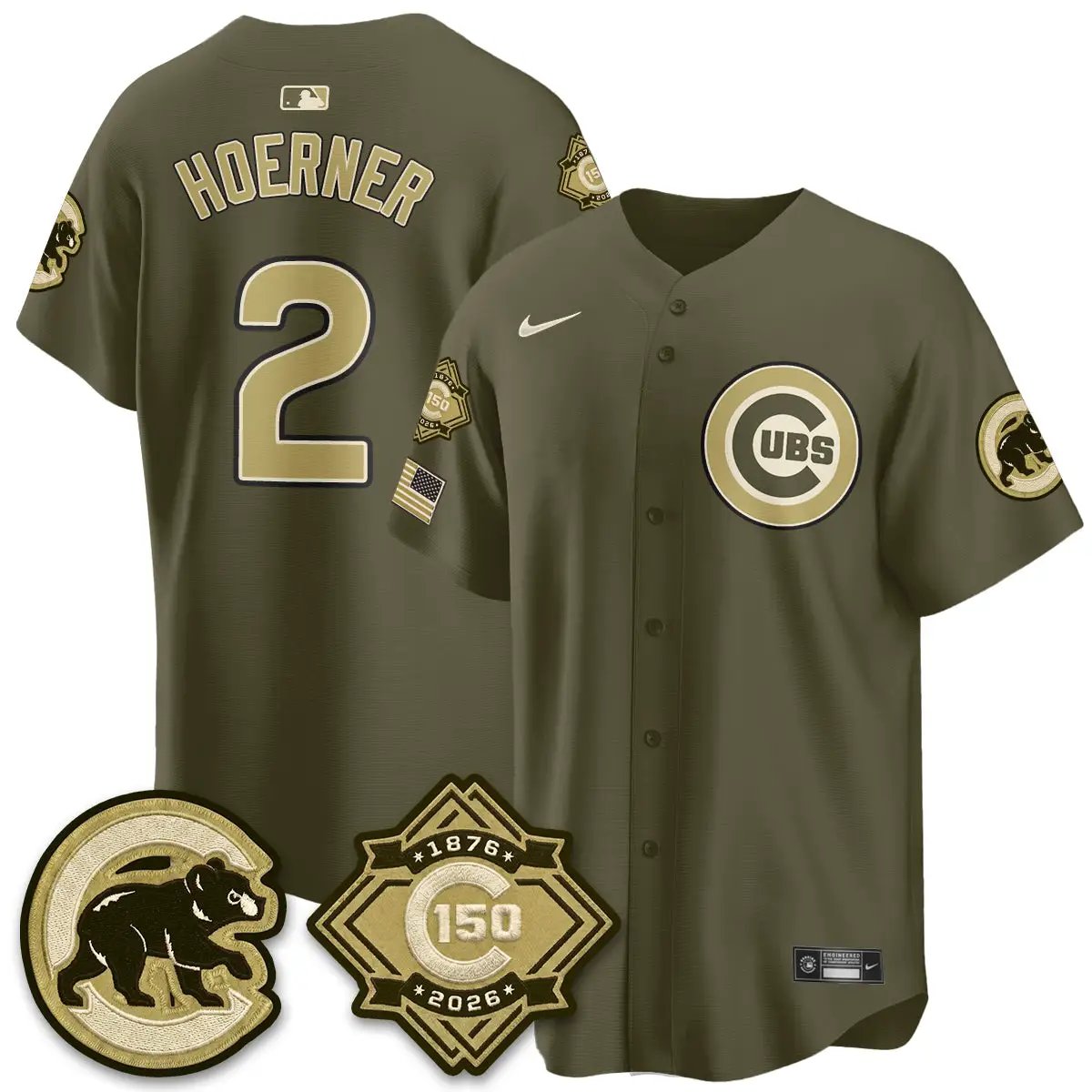 Chicago Cubs New Era Olive 2026 Armed Forces Day Jersey -All Stitched by Chicago Cubs