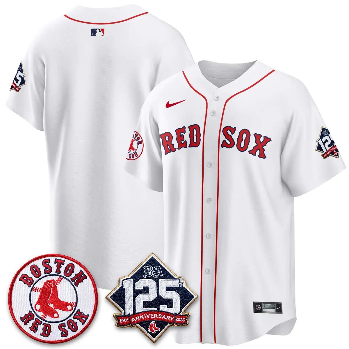 Boston Red Sox 125th Anniversary Patch Vapor Jersey - Stitched by Boston Red Sox