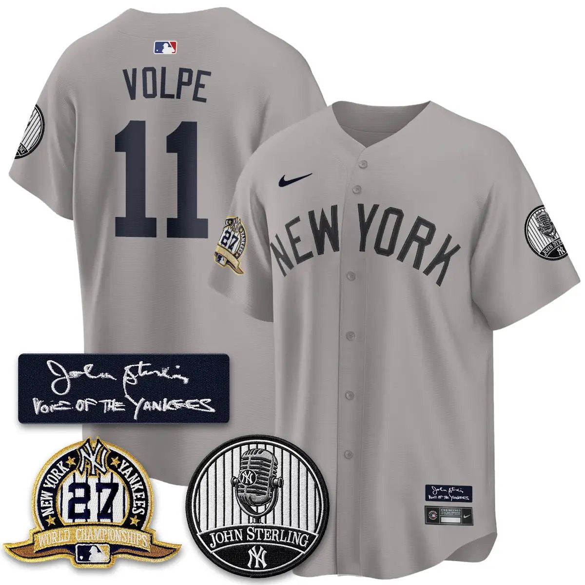 NYY John Sterling Tribute Patch Vapor Premier Limited Jersey - Stitched by New York Yankees