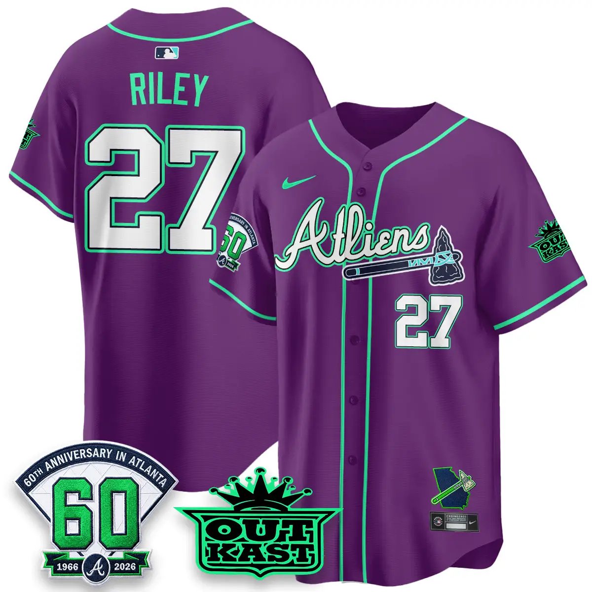 ATL x Atliens Cool Base Galaxy Version Jersey - Stitched (2) by Atlanta Braves