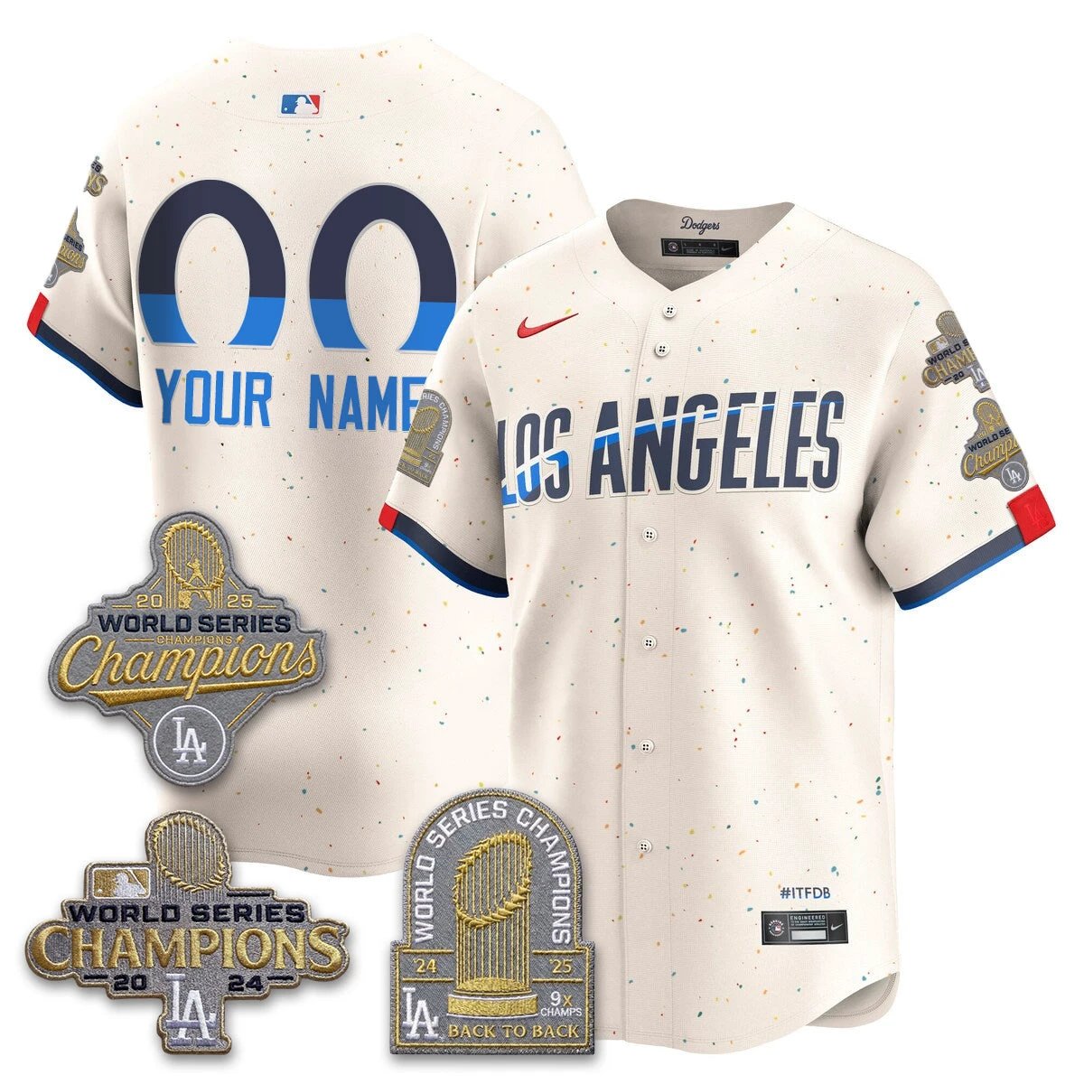 Los Angeles Dodgers Gold Collection Stadium Vapor Limited Custom Jersey - Back to Back 9x Champs - All Stitched by Los Angeles Dodgers
