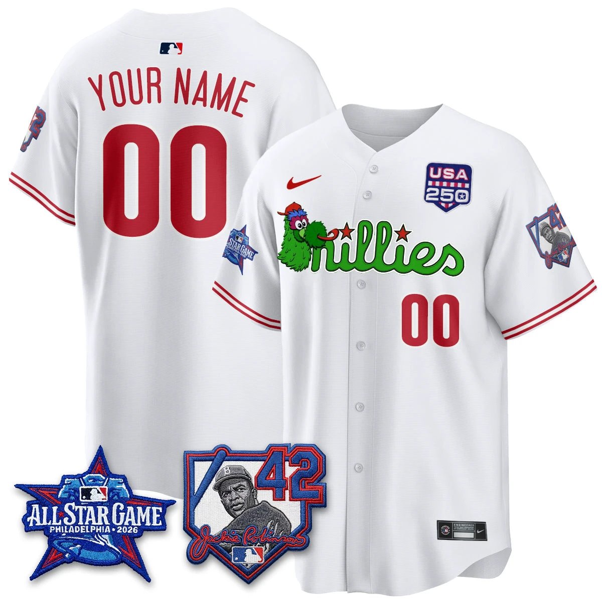 Philadelphia Phillies Phanatic 2026 New Era & 250th USA Vapor Limited Custom Jersey - All Star Game - All Stitched by Philadelphia Phillies