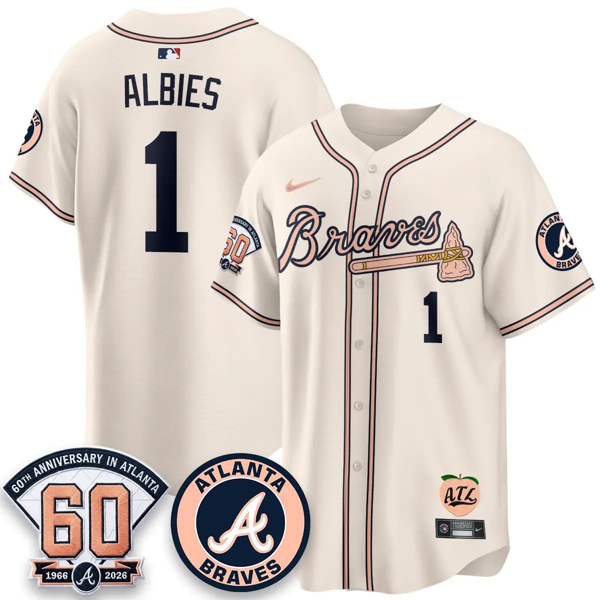 ATL 60th Anniversary Peach Edition - Stitched (2) by Atlanta Braves