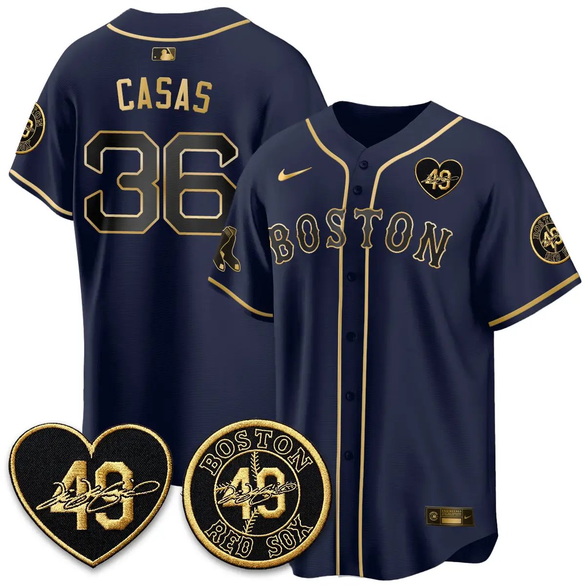 BOS Tim Wakefield Memorial Patch Vaper Premier Limited Gold Edition Jersey - All Stitched by Boston Red Sox