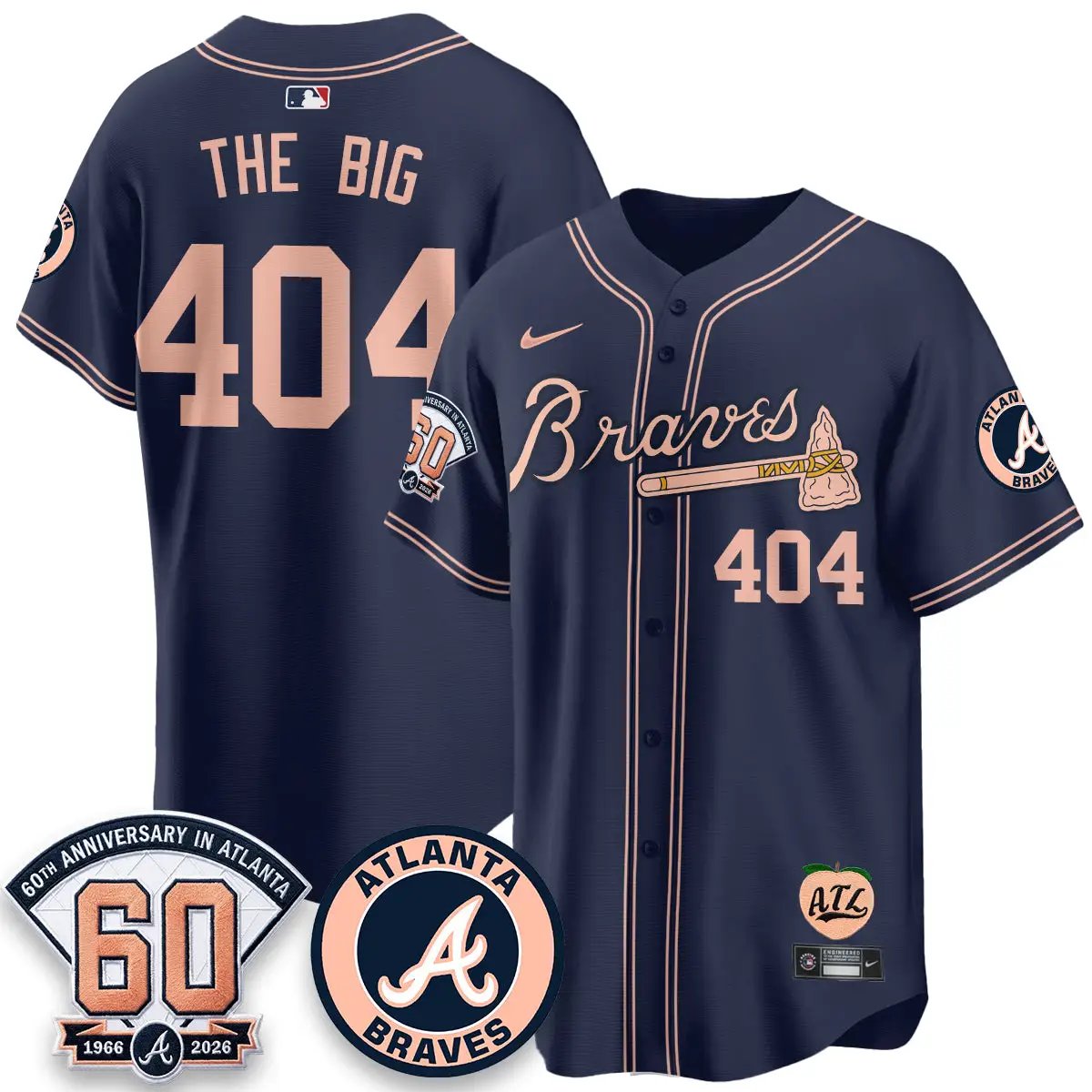 ATL 60th Anniversary Peach Edition - Stitched (2) by Atlanta Braves