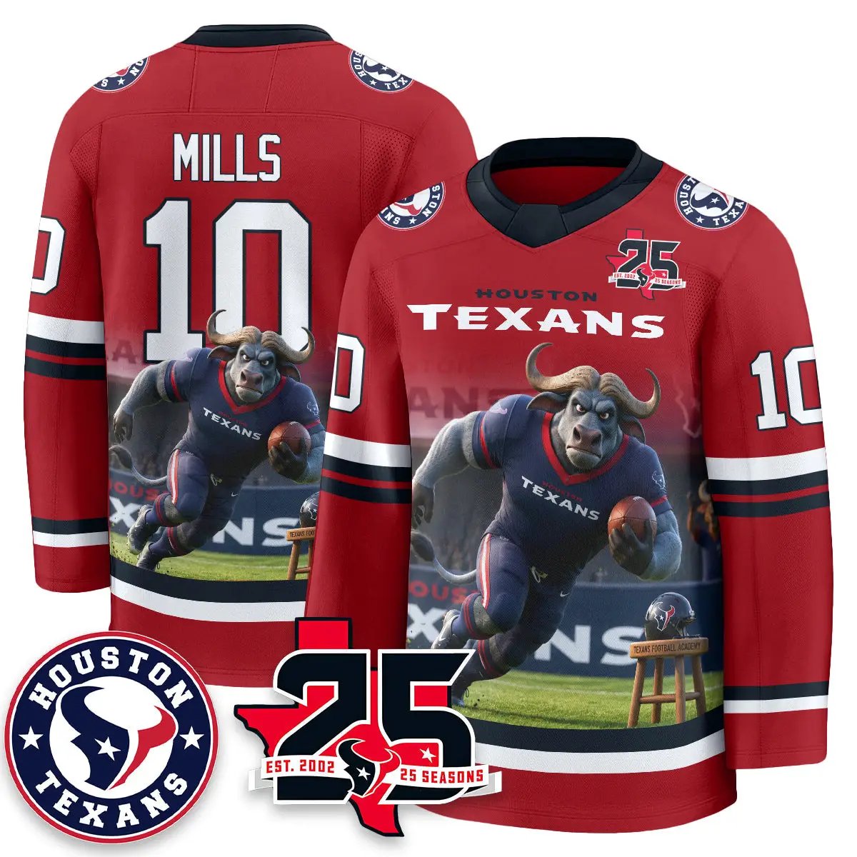 HOU x Bull Chief Edition Hockey Jersey - Printed by Houston Texans