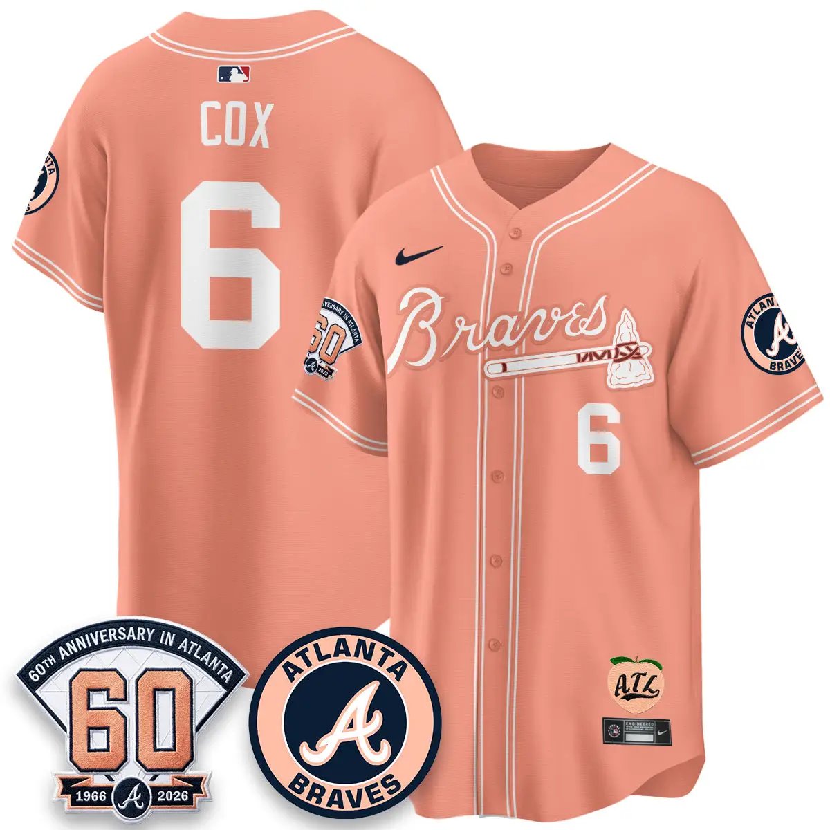 ATL 60th Anniversary Peach Edition - Stitched (2) by Atlanta Braves
