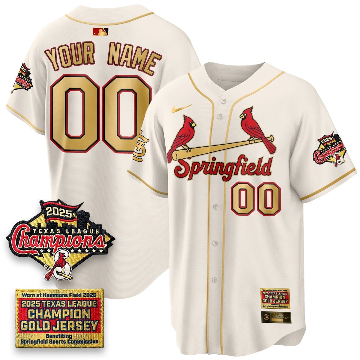 St. Louis Cardinals Springfield's Championship Gold Limited Custom Jerseys - All Stitched by St. Louis Cardinals