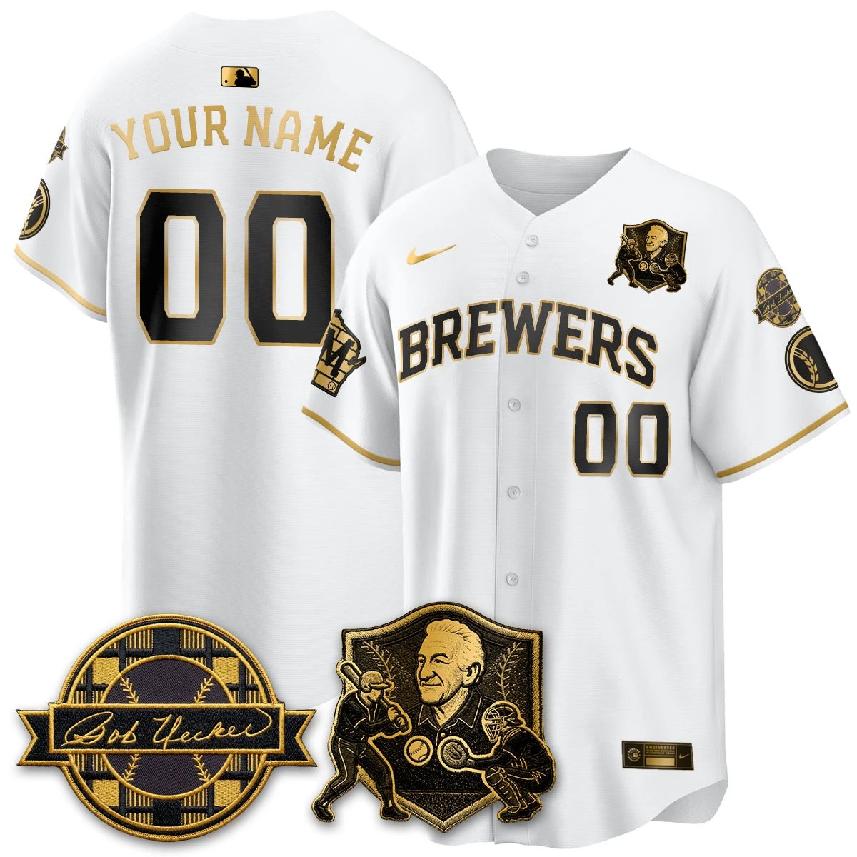 MIL Bob Uecker - 54 Seasons for Brewers' Vapor Custom Limited Gold Jersey - All Stitched by Milwaukee Brewers