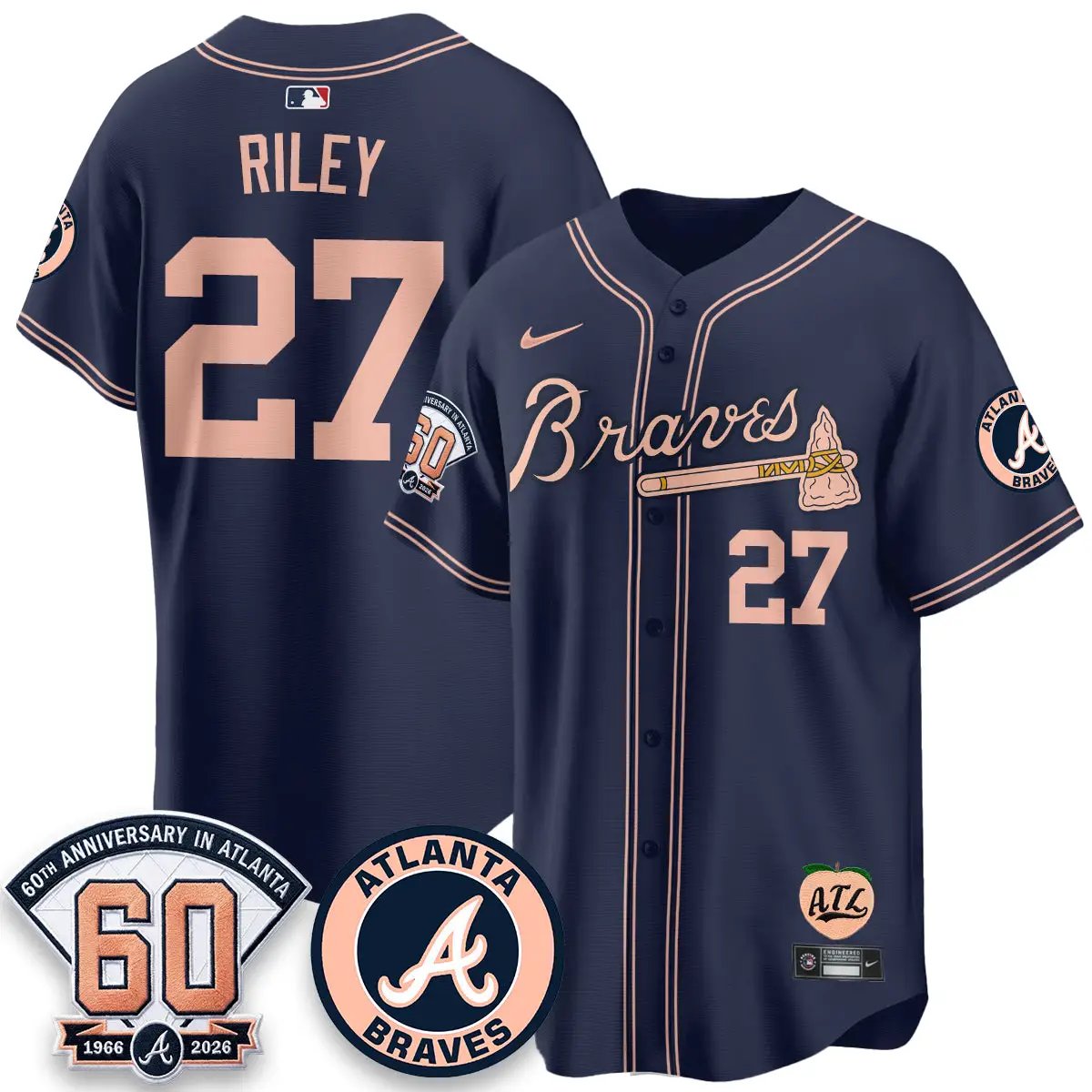 ATL 60th Anniversary Peach Edition - Stitched (2) by Atlanta Braves