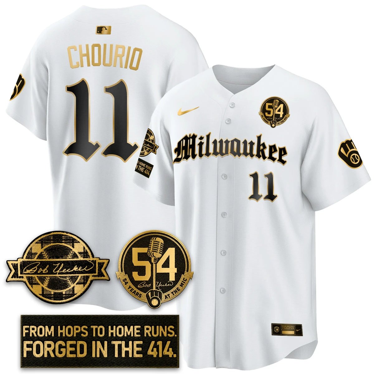 MIL Bob Uecker Patch Vapor Premier Limited Jersey - Gothic Edition - All Stitched by Milwaukee Brewers