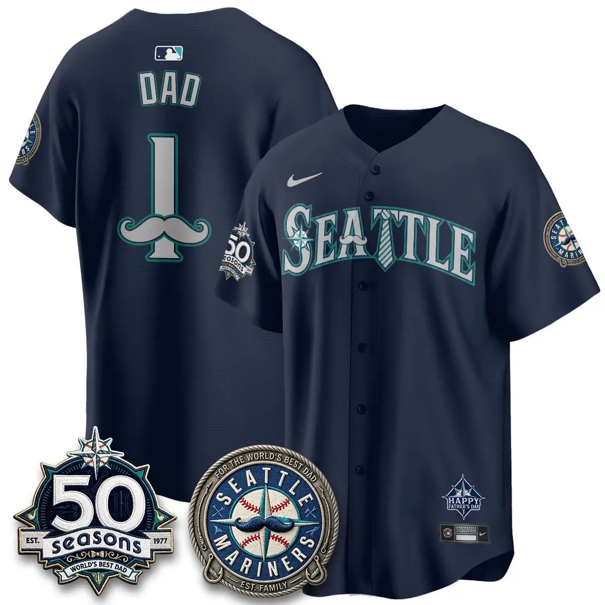 Seattle Mariners Happy Father's Day Vapor Jersey - Stitched by Seattle Mariners