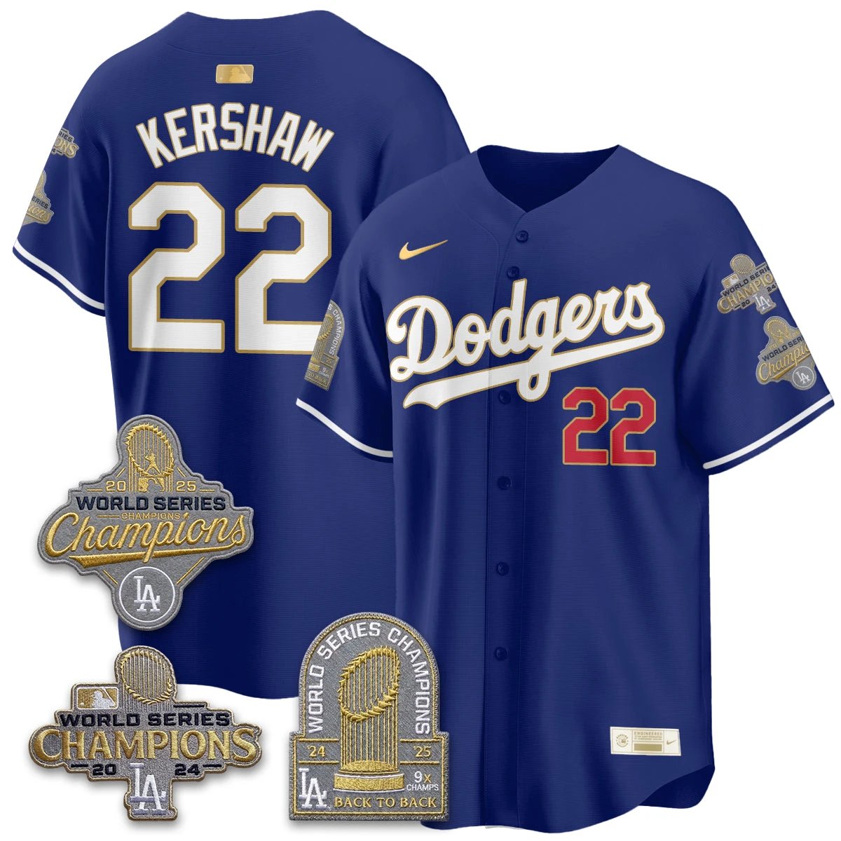 Los Angeles Dodgers Gold Collection Stadium Vapor Limited Jersey - Back to Back 9x Champs - All Stitched by Los Angeles Dodgers