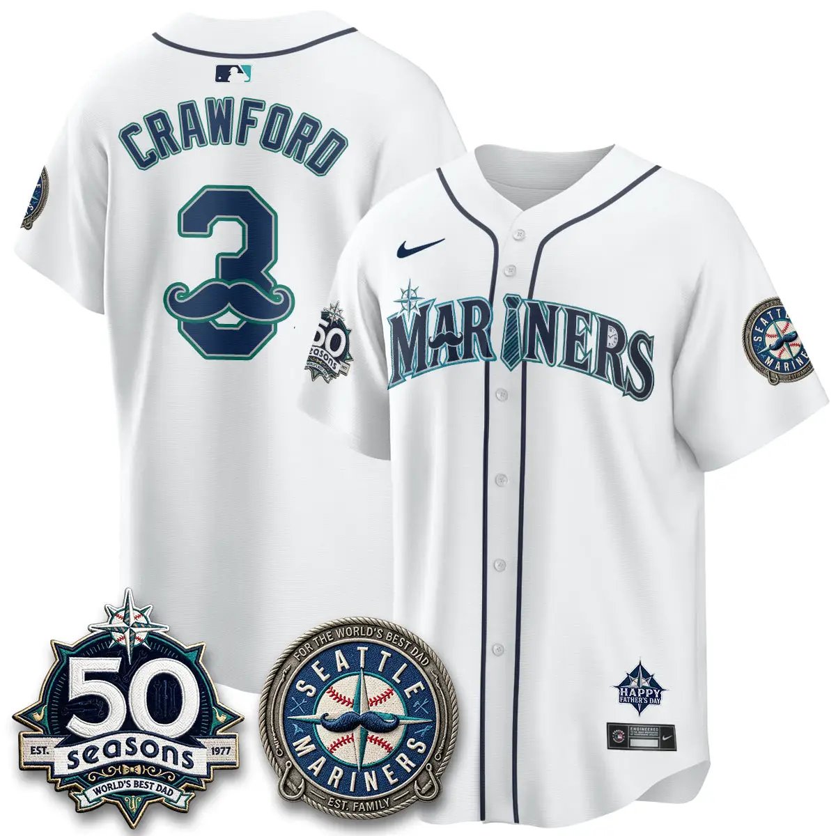Seattle Mariners Happy Father's Day Vapor Jersey - Stitched by Seattle Mariners