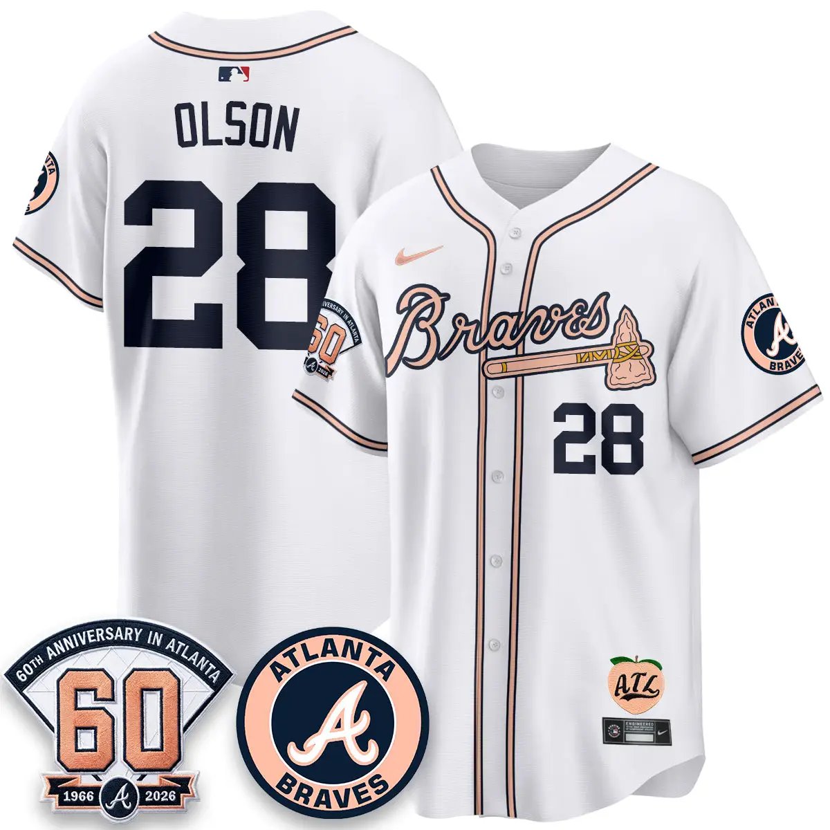 ATL 60th Anniversary Peach Edition - Stitched (2) by Atlanta Braves