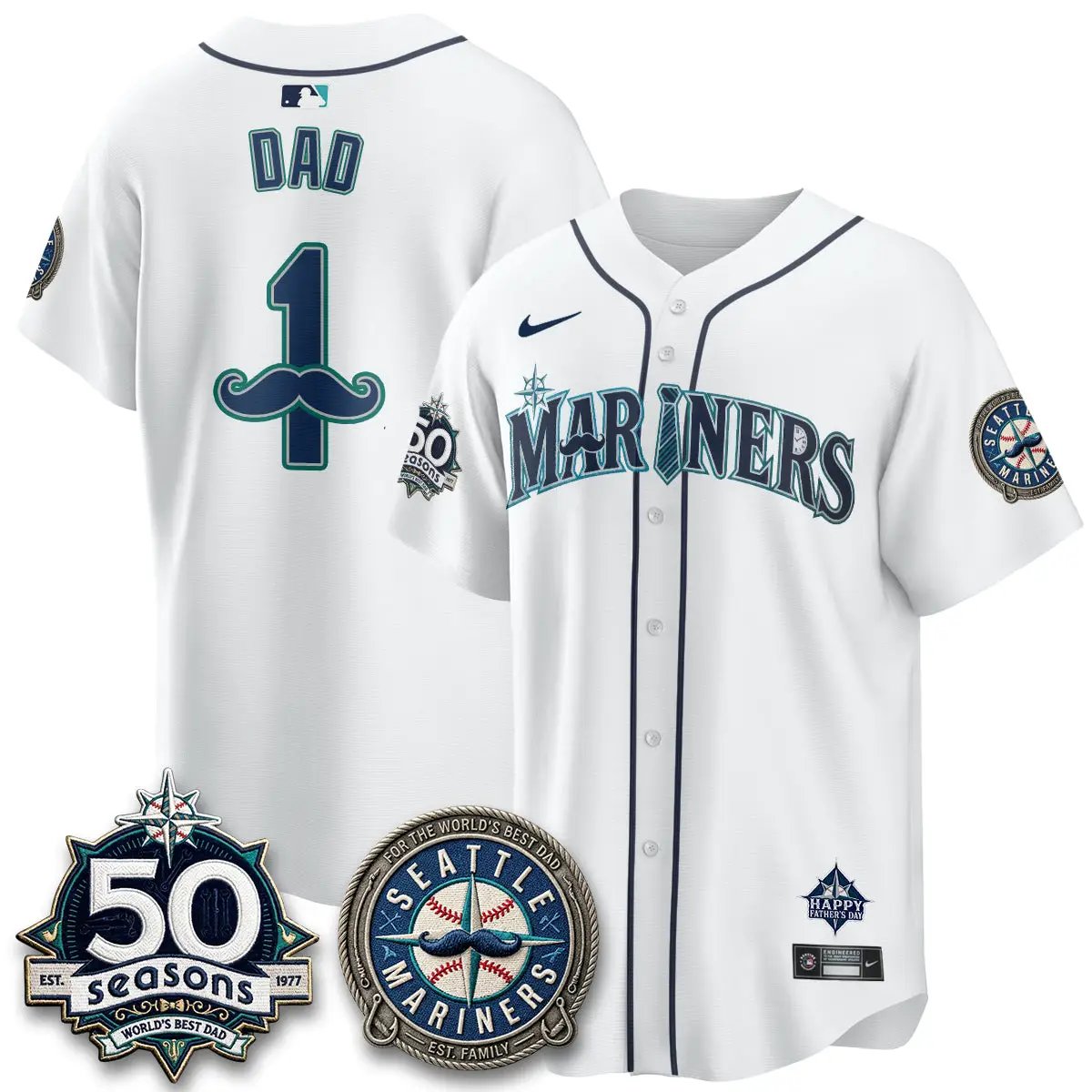 Seattle Mariners Happy Father's Day Vapor Jersey - Stitched by Seattle Mariners