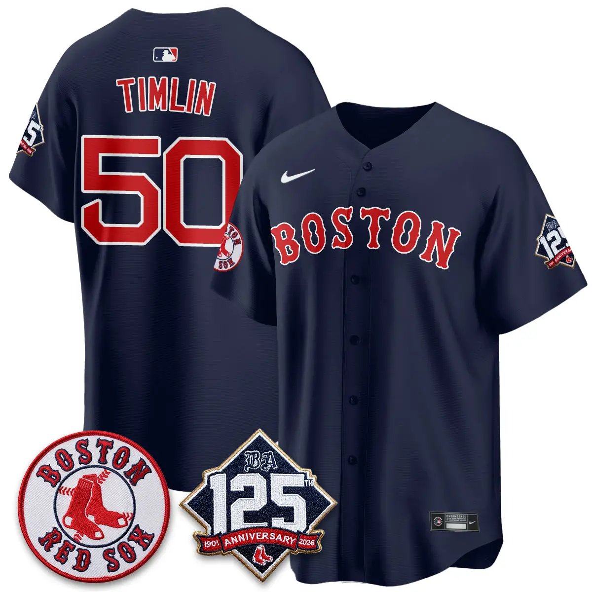 Boston Red Sox 125th Anniversary Patch Vapor Jersey - Stitched by Boston Red Sox
