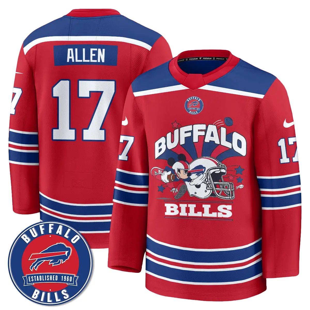 BUF x Cartoon Mouse Edition Hockey Jersey - Printed by Buffalo Bills