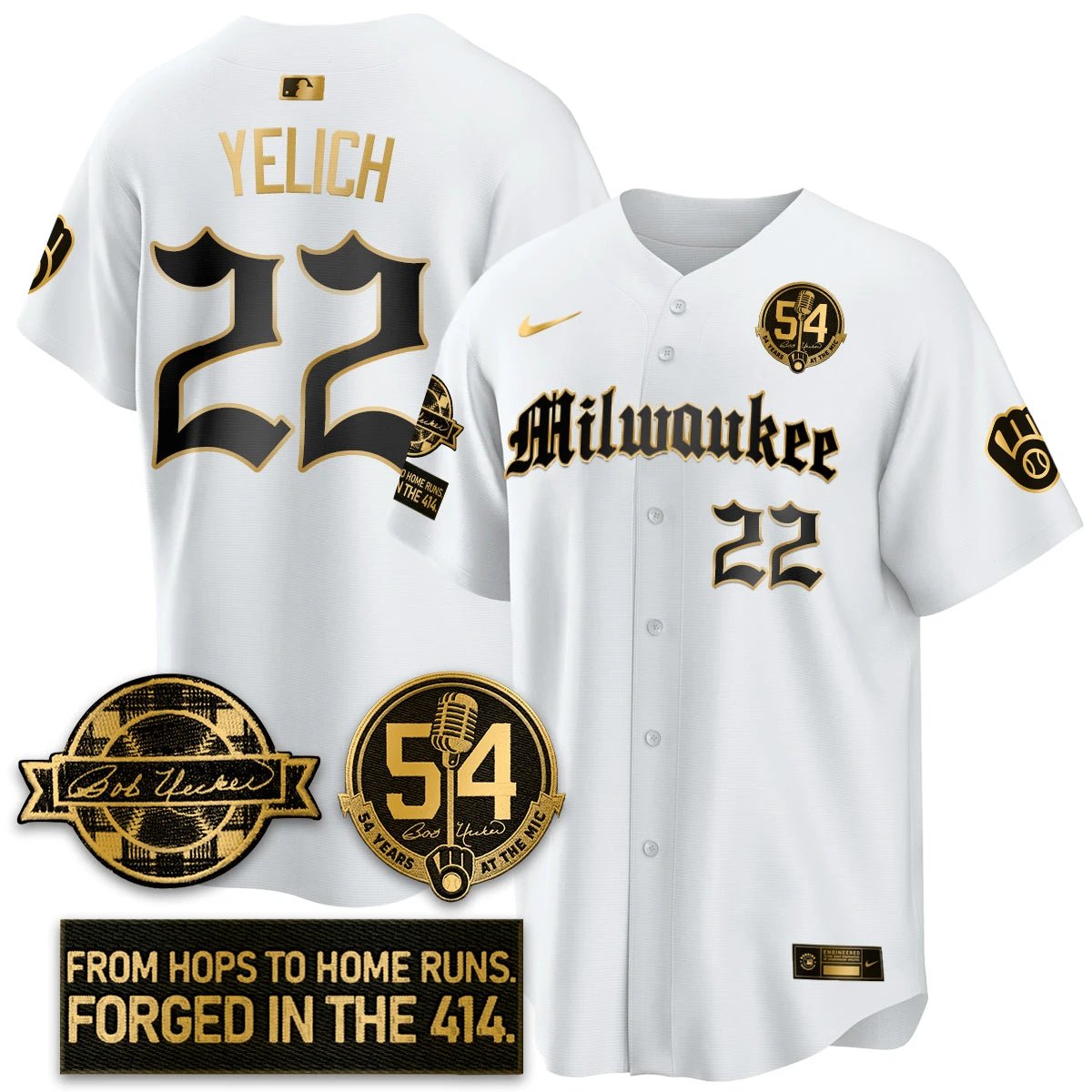 MIL Bob Uecker Patch Vapor Premier Limited Jersey - Gothic Edition - All Stitched by Milwaukee Brewers