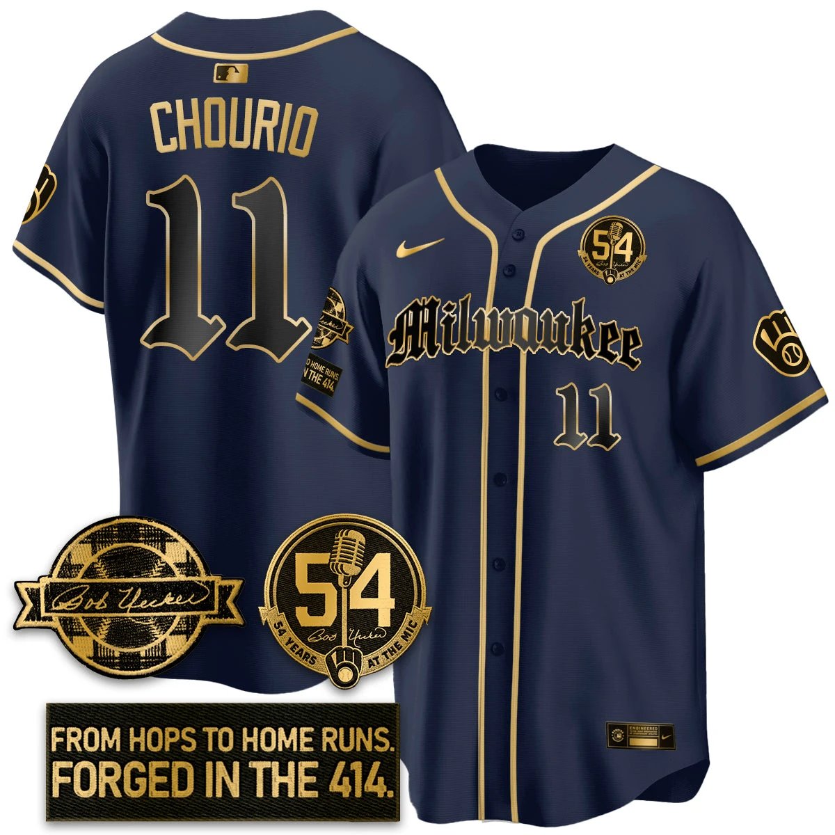 MIL Bob Uecker Patch Vapor Premier Limited Jersey - Gothic Edition - All Stitched by Milwaukee Brewers