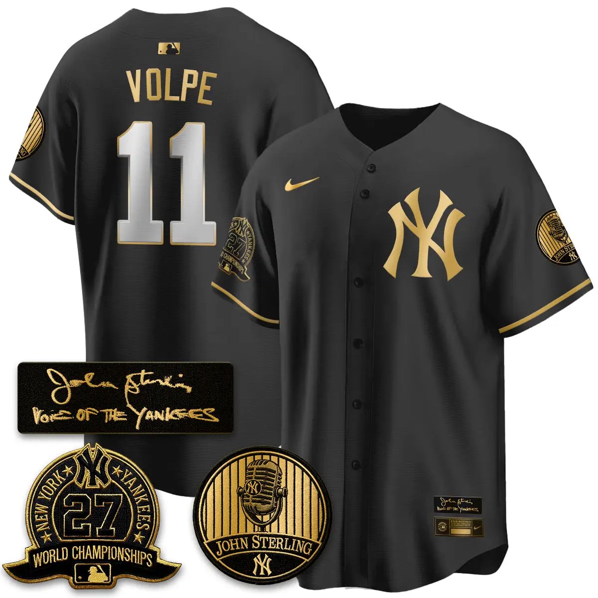 NYY John Sterling Tribute Patch Vapor Premier Limited Jersey - Stitched by New York Yankees