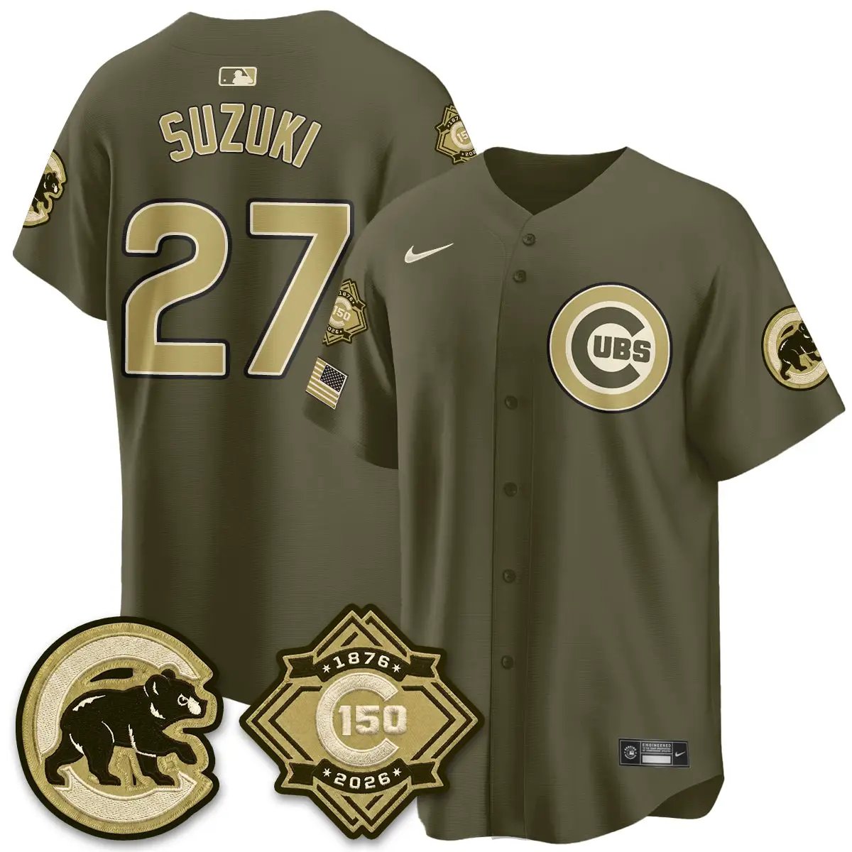 Chicago Cubs New Era Olive 2026 Armed Forces Day Jersey -All Stitched by Chicago Cubs