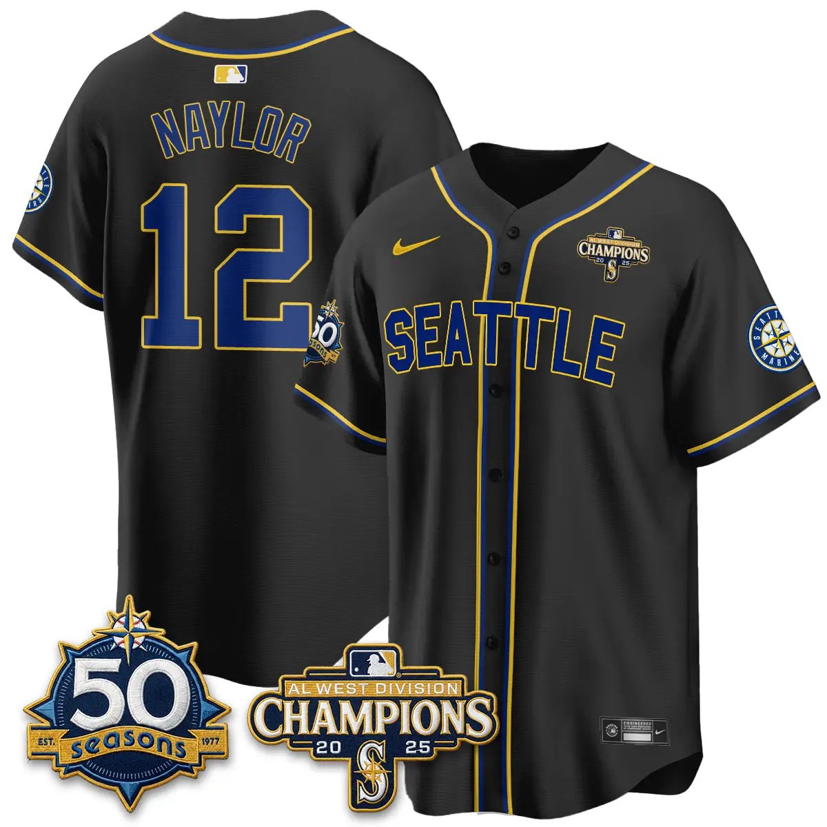 SEA 50th Anniversary Black Out Style Vapor Premier Limited Jersey - All Stitched by Seattle Mariners