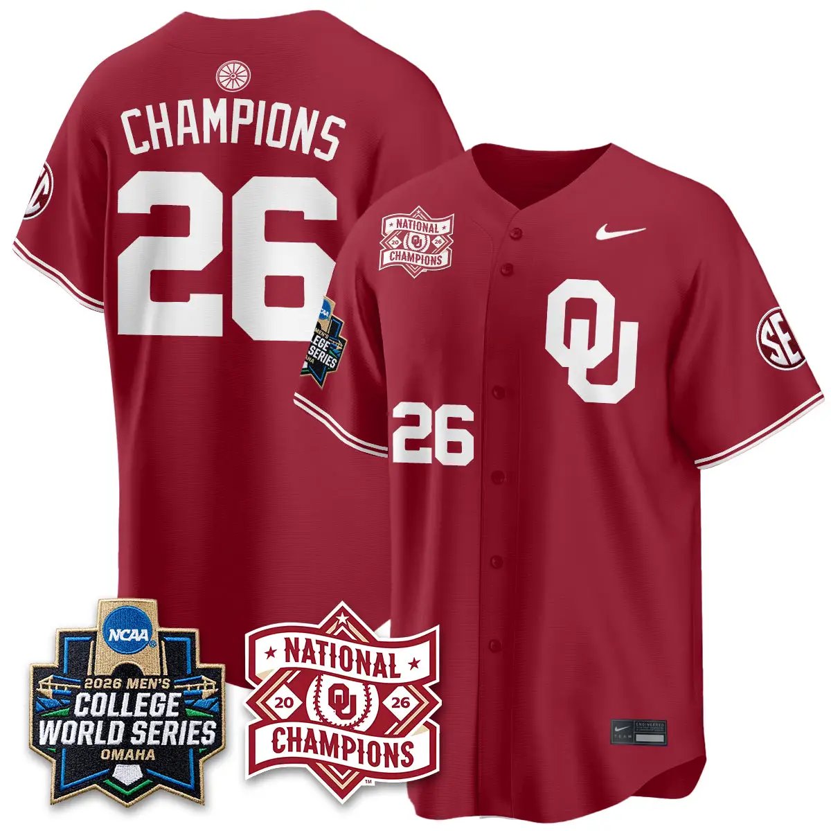 Oklahoma Sooners 2026 NCAA Baseball College World Series Champions Vapor Jersey - Stitched by Oklahoma Sooners