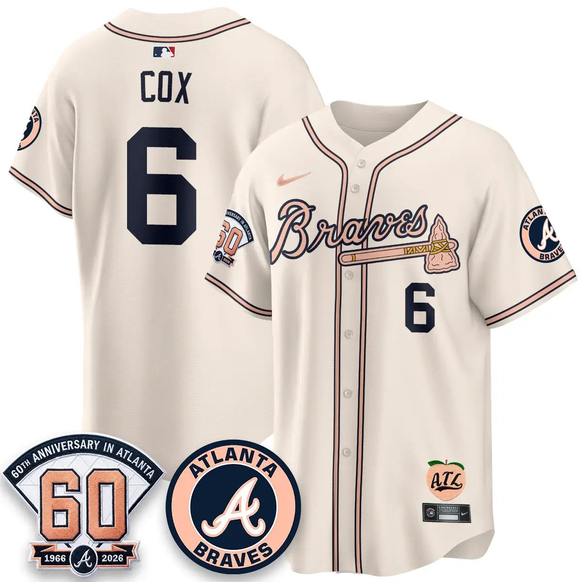 ATL 60th Anniversary Peach Edition - Stitched (2) by Atlanta Braves