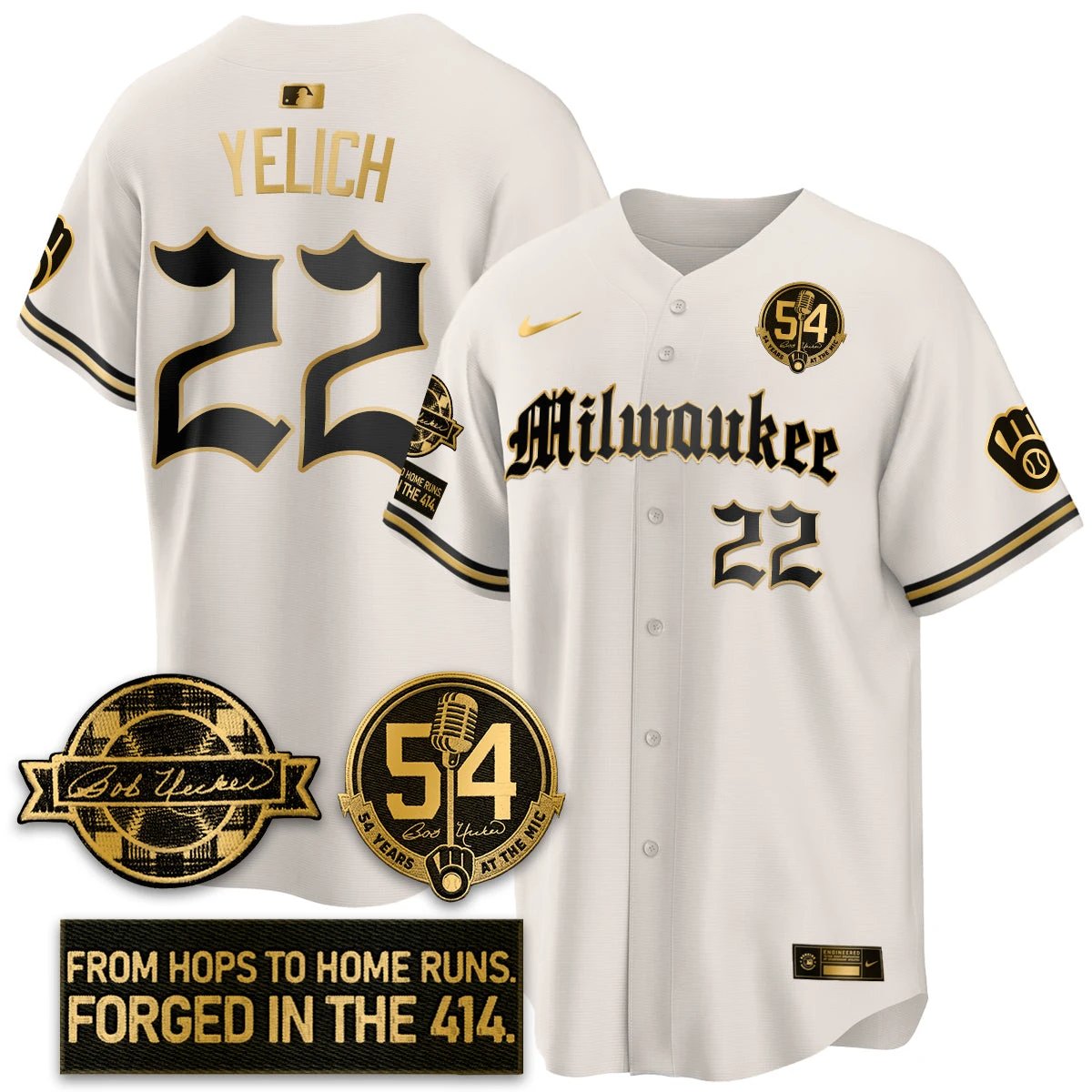 MIL Bob Uecker Patch Vapor Premier Limited Jersey - Gothic Edition - All Stitched by Milwaukee Brewers