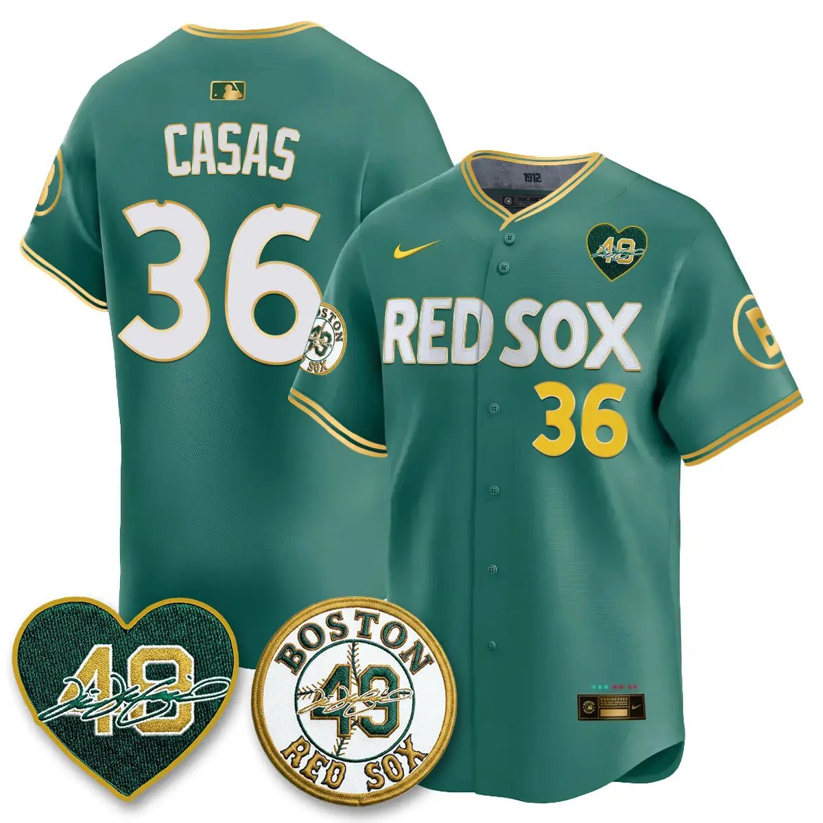 BOS Tim Wakefield Memorial Patch Vaper Premier Limited Gold Edition Jersey - All Stitched by Boston Red Sox