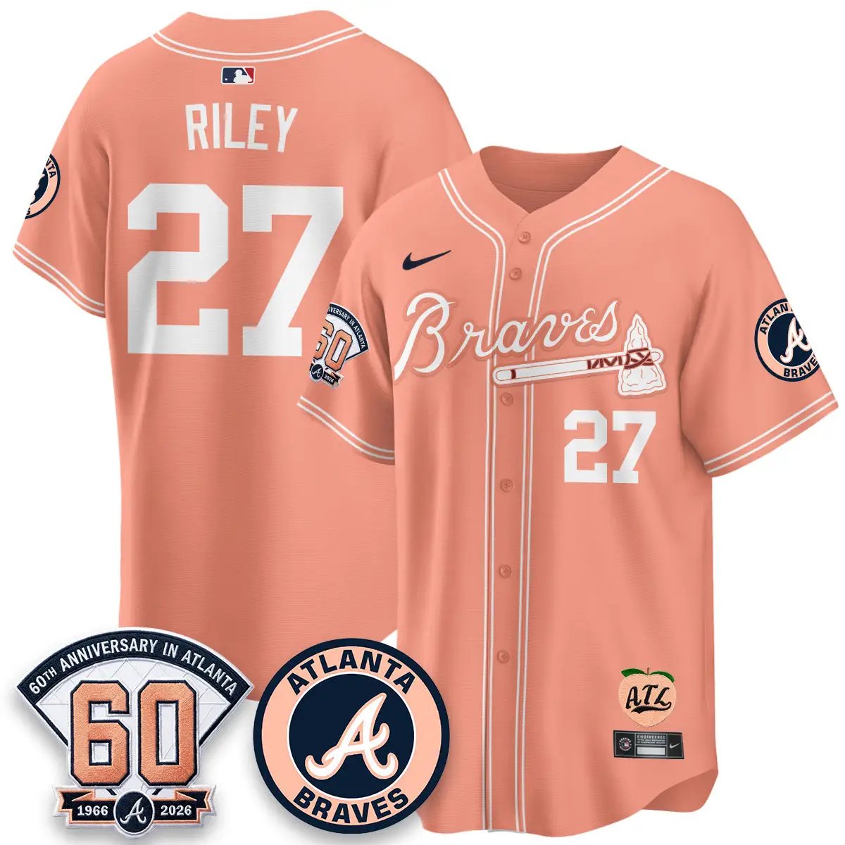 ATL 60th Anniversary Peach Edition - Stitched (2) by Atlanta Braves
