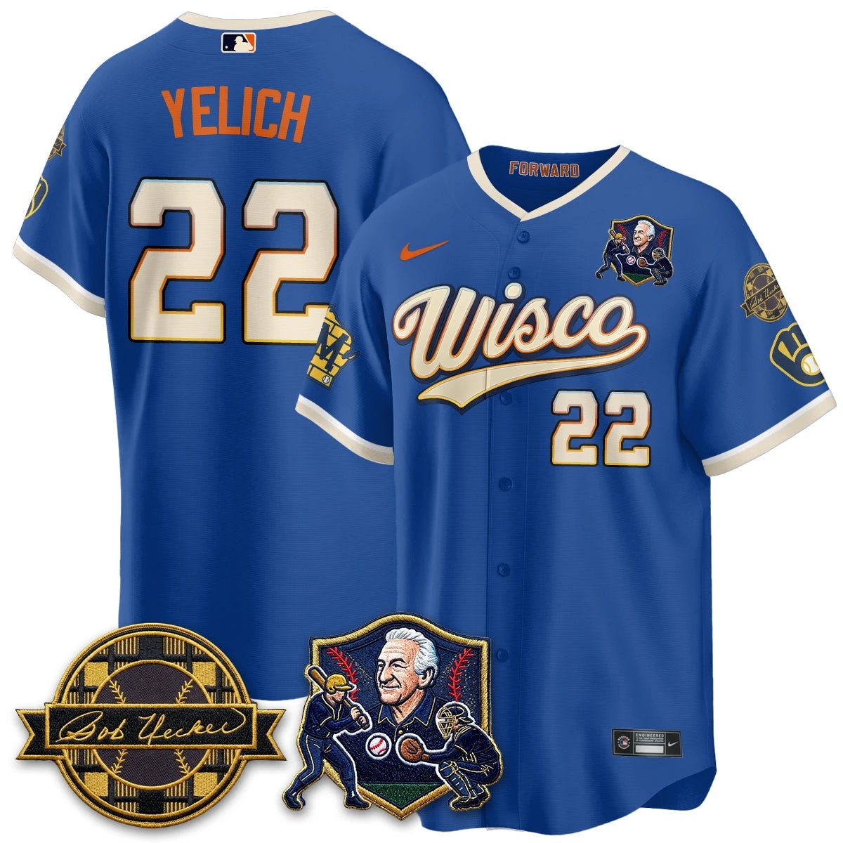 Milwaukee Brewers Bob Uecker - 54 SSs for Brewers' Vapor Limited City Connect Jersey - All Stitched by Milwaukee Brewers