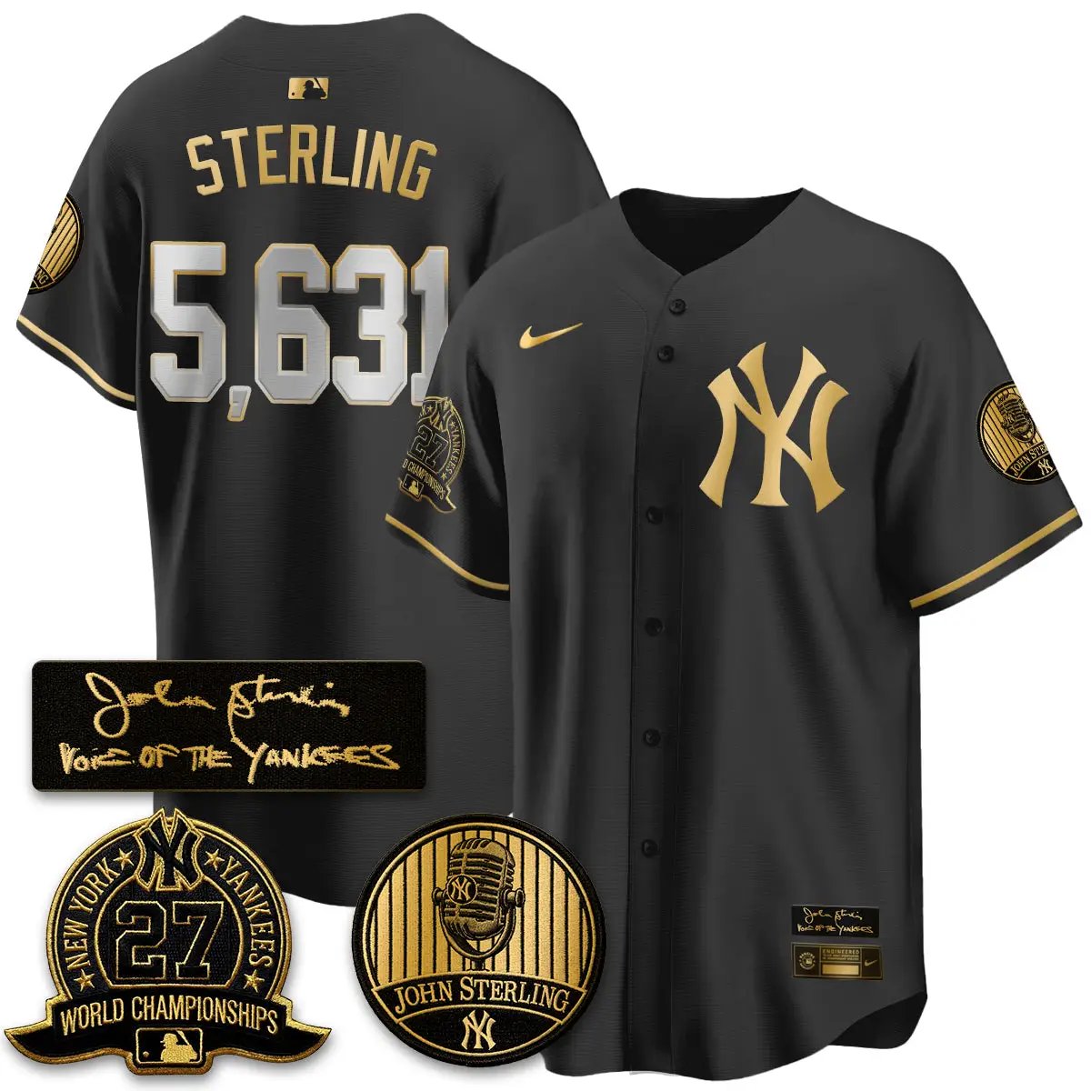 NYY John Sterling Tribute Patch Vapor Premier Limited Jersey - Stitched by New York Yankees