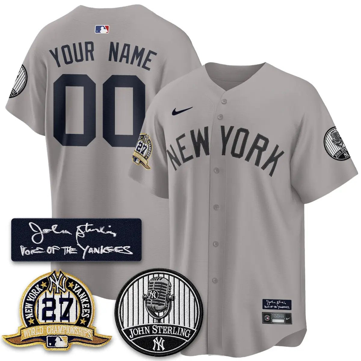 NYY John Sterling Tribute Patch Vapor Premier Limited Custom Jersey - Stitched by New York Yankees
