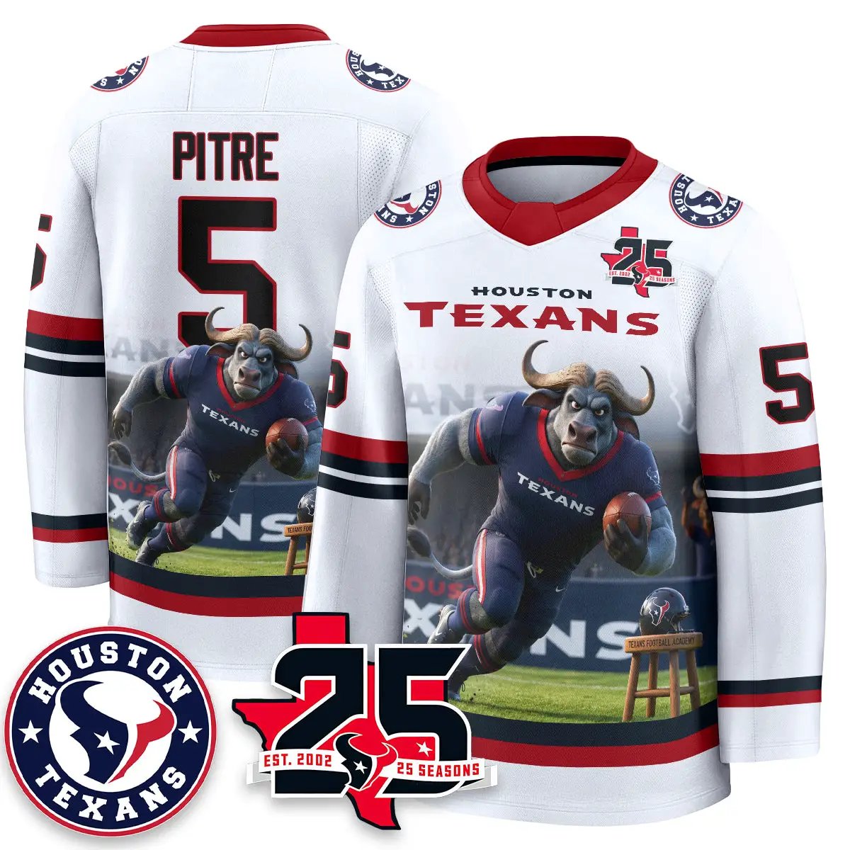 HOU x Bull Chief Edition Hockey Jersey - Printed by Houston Texans