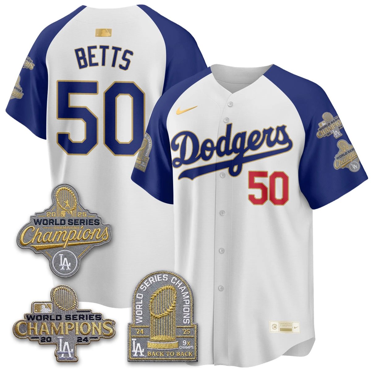 Los Angeles Dodgers Gold Collection Stadium Vapor Limited Jersey - Back to Back 9x Champs - All Stitched by Los Angeles Dodgers