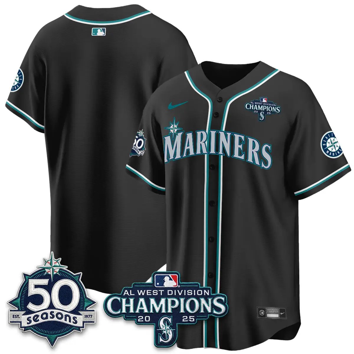 SEA 50th Anniversary Black Out Style Vapor Premier Limited Jersey - All Stitched by Seattle Mariners