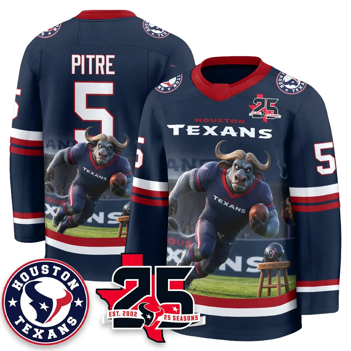 HOU x Bull Chief Edition Hockey Jersey - Printed by Houston Texans