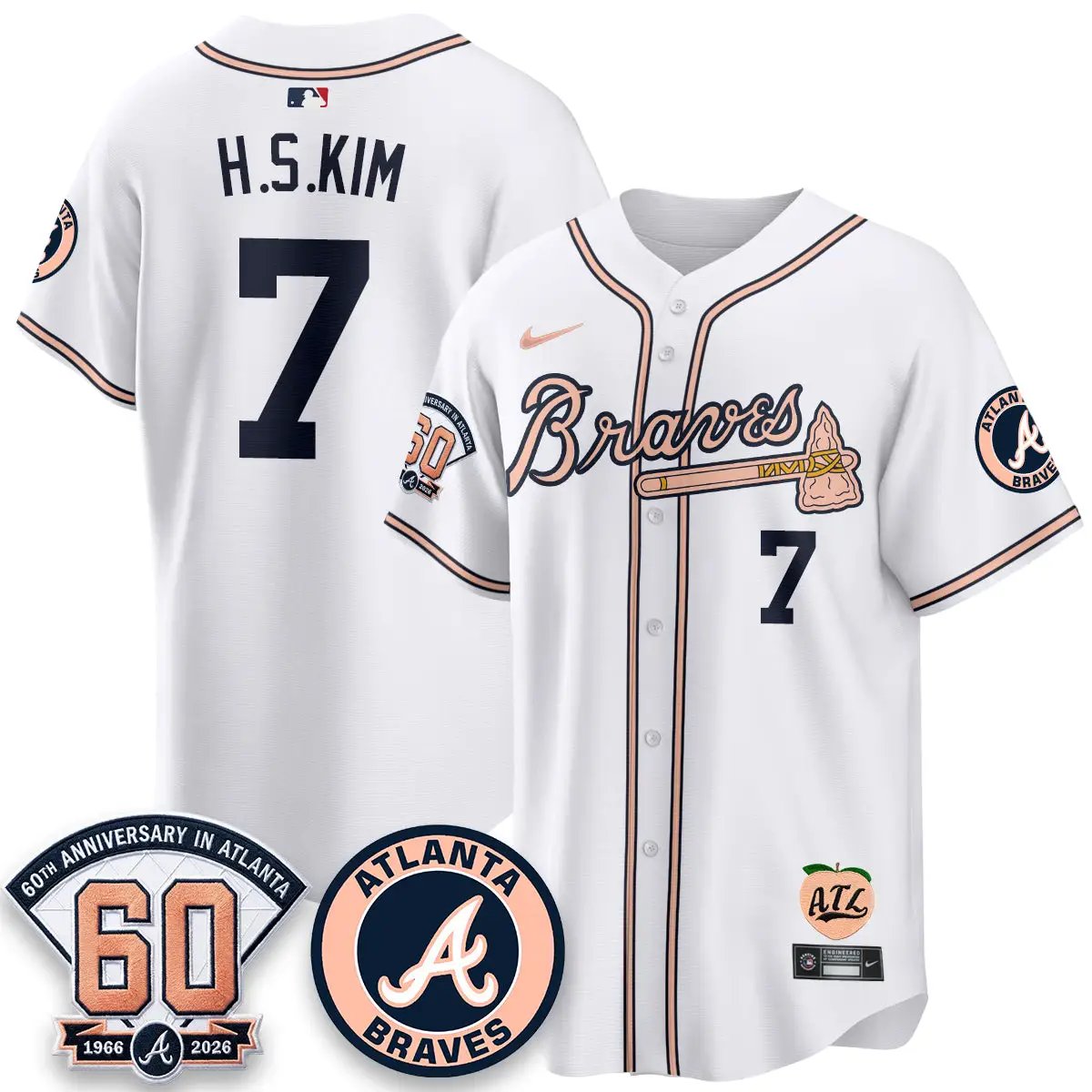 ATL 60th Anniversary Peach Edition - Stitched (2) by Atlanta Braves