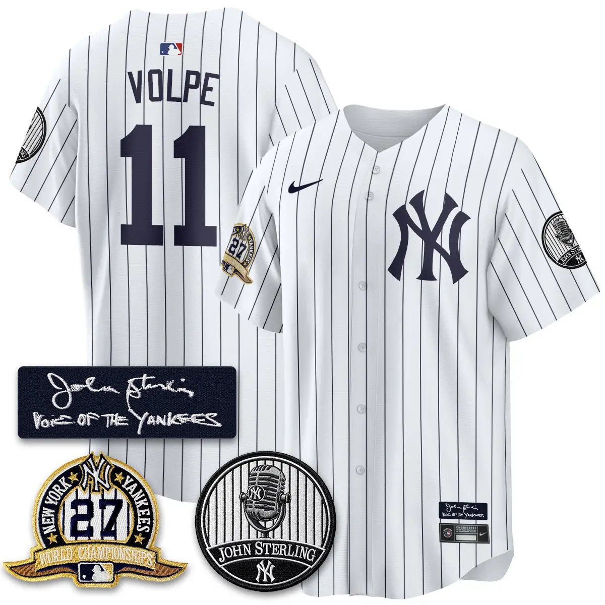 NYY John Sterling Tribute Patch Vapor Premier Limited Jersey - Stitched by New York Yankees
