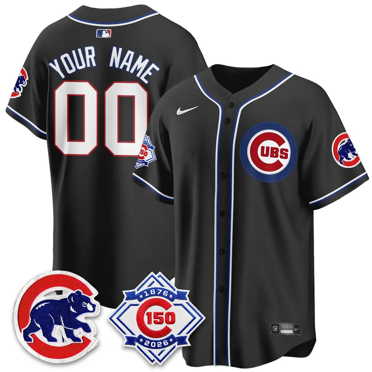 Chicago Cubs 150th Anniversary Black Out Style Vapor Premier Limited Custom Jersey - All Stitched by Chicago Cubs