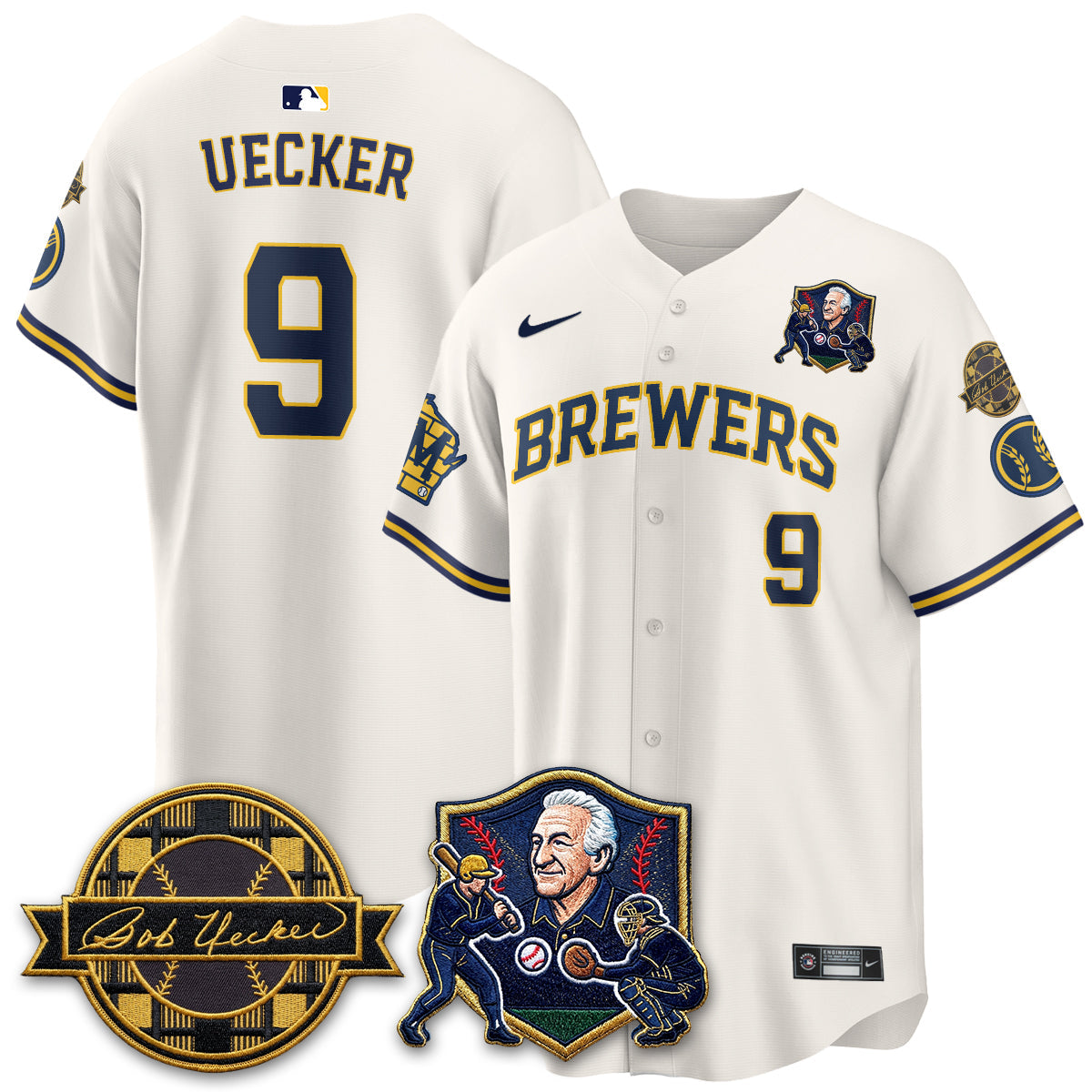 MIL Bob Uecker - 54 Seasons for Brewers' Vapor Limited Gold Jersey - All Stitched by Milwaukee Brewers