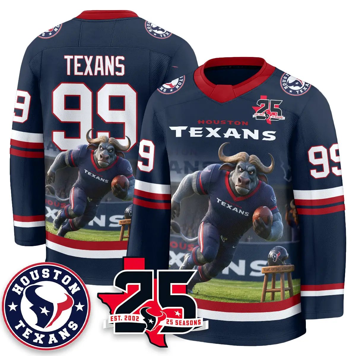 HOU x Bull Chief Edition Hockey Jersey - Printed by Houston Texans
