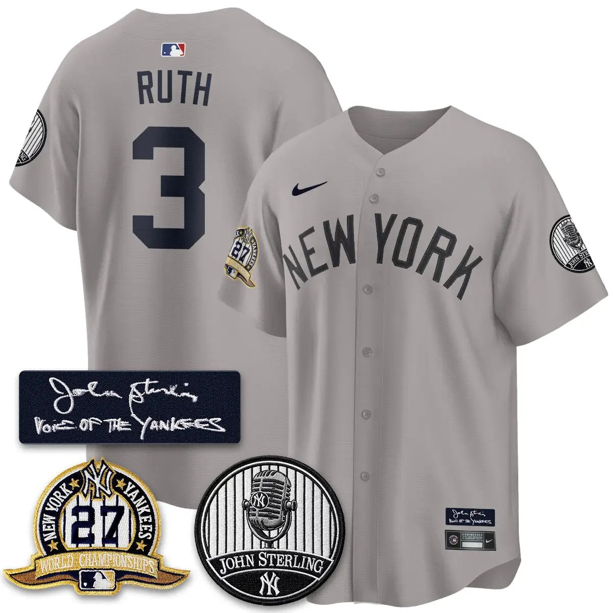 NYY John Sterling Tribute Patch Vapor Premier Limited Jersey - Stitched by New York Yankees
