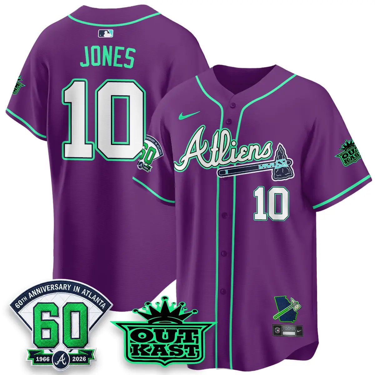 ATL x Atliens Cool Base Galaxy Version Jersey - Stitched (2) by Atlanta Braves