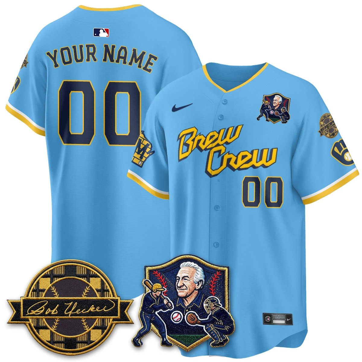 MIL Bob Uecker - 54 Seasons for Brewers' Vapor Custom Limited Gold Jersey - All Stitched by Milwaukee Brewers